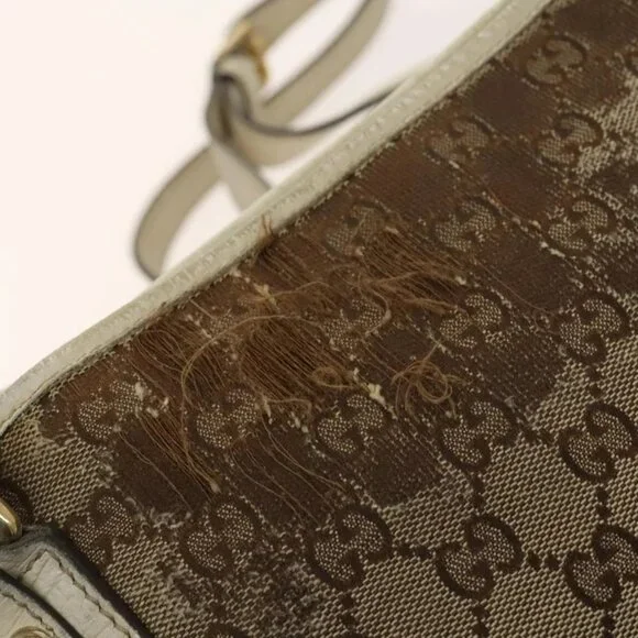 GUCCI GG Canvas Web Sherry Line Bag Leather 2 Set Beige Black Auth 139097